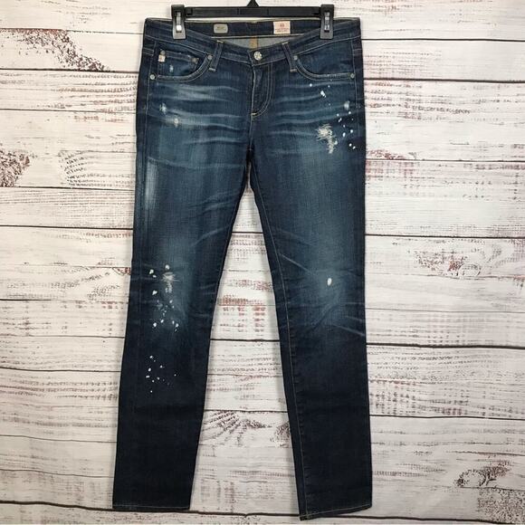 AG Adriano Goldschmied Jean Stlit cigarette paint splatter ripped straight jeans - Picture 1 of 7